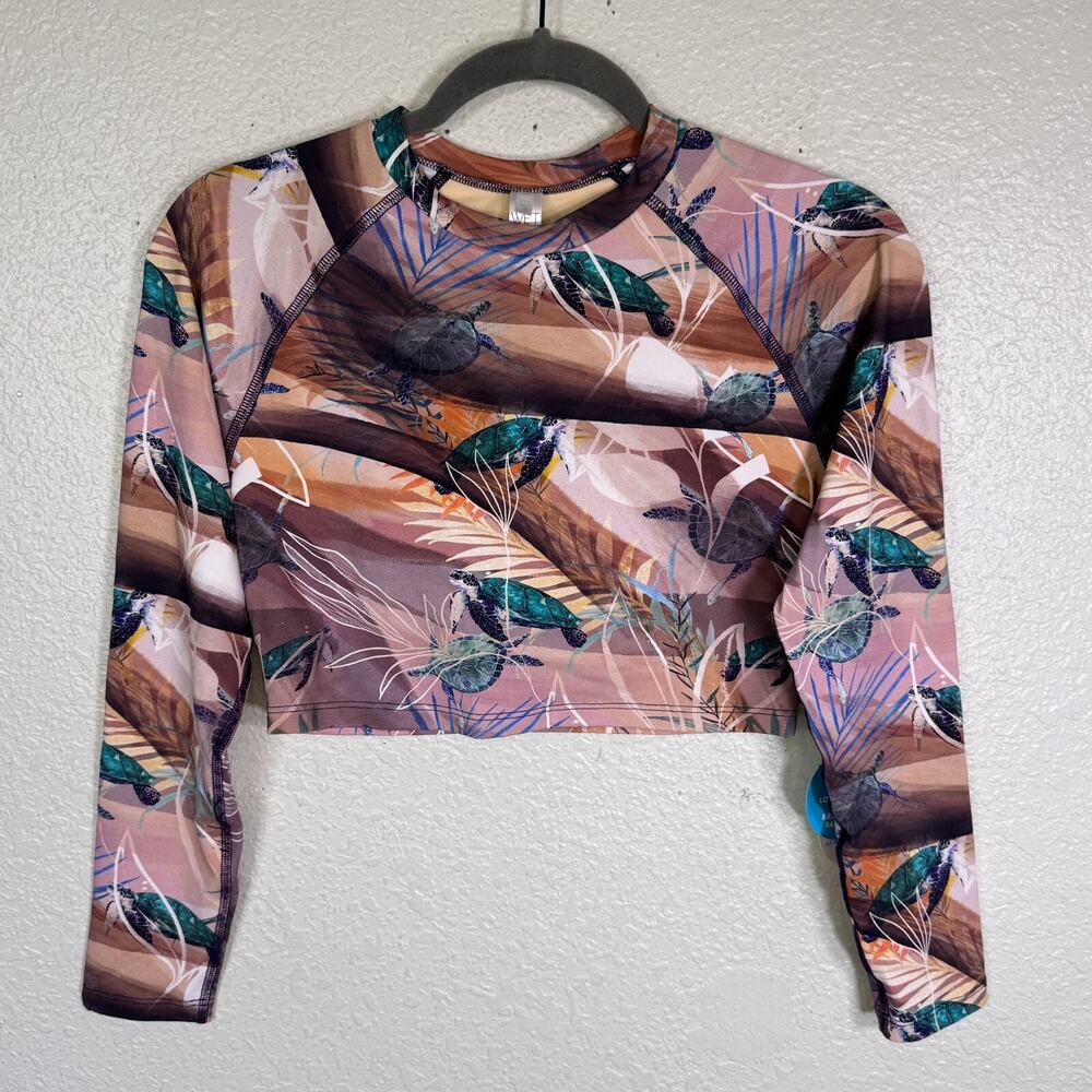 WET Swimwear Top Womens Medium Rashguard Swim Crop Shirt Sea Turtles M NEW $108